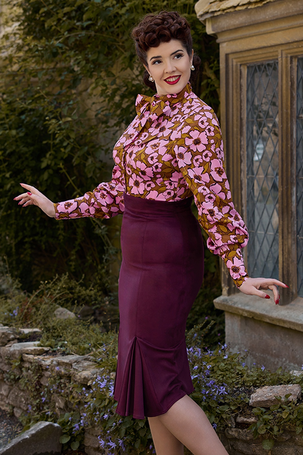 Miss Candyfloss - Brina Pia Floral Blouse in Pink and Terracotta 3
