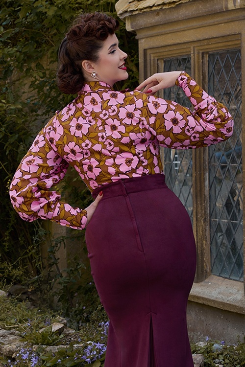 Miss Candyfloss - Brina Pia Floral Blouse in Pink and Terracotta 2