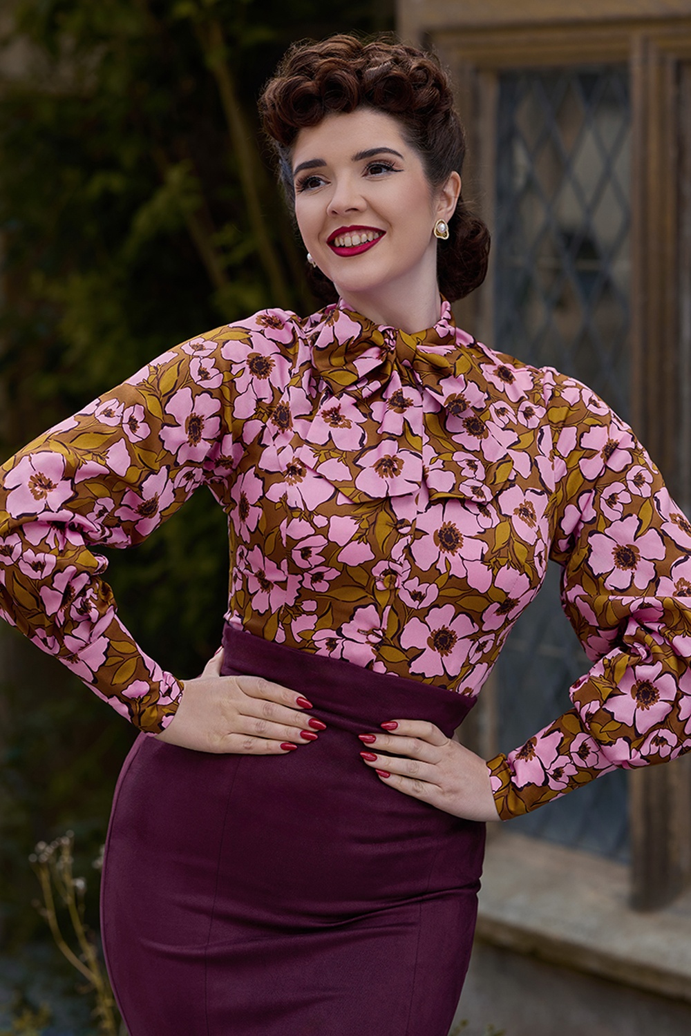 Miss Candyfloss - Brina Pia Floral Blouse in Pink and Terracotta