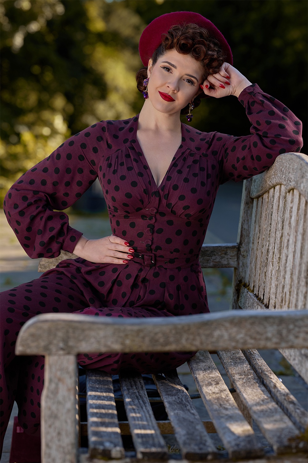Miss Candyfloss - Galina Bo Polkadot Jumpsuit in Wine and Black 2