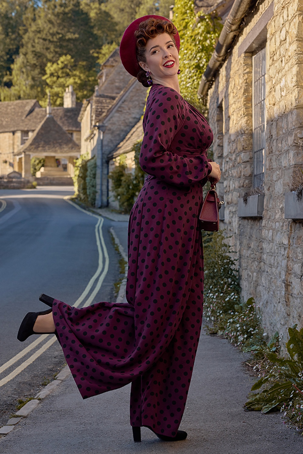 Miss Candyfloss - Galina Bo Polkadot Jumpsuit in Wine and Black 4
