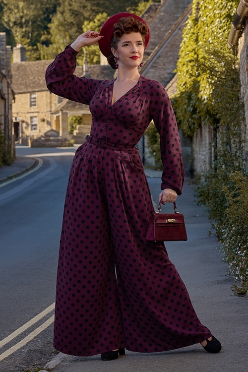  - Galina Bo Polkadot Jumpsuit in Wine and Black