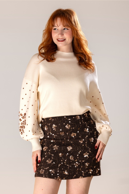 Smashed Lemon - Isabelle Sequin a-lijn rok in bruin 2