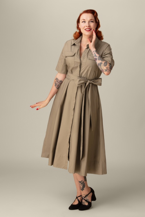 Glamorous - Maye midi jurk in kaki