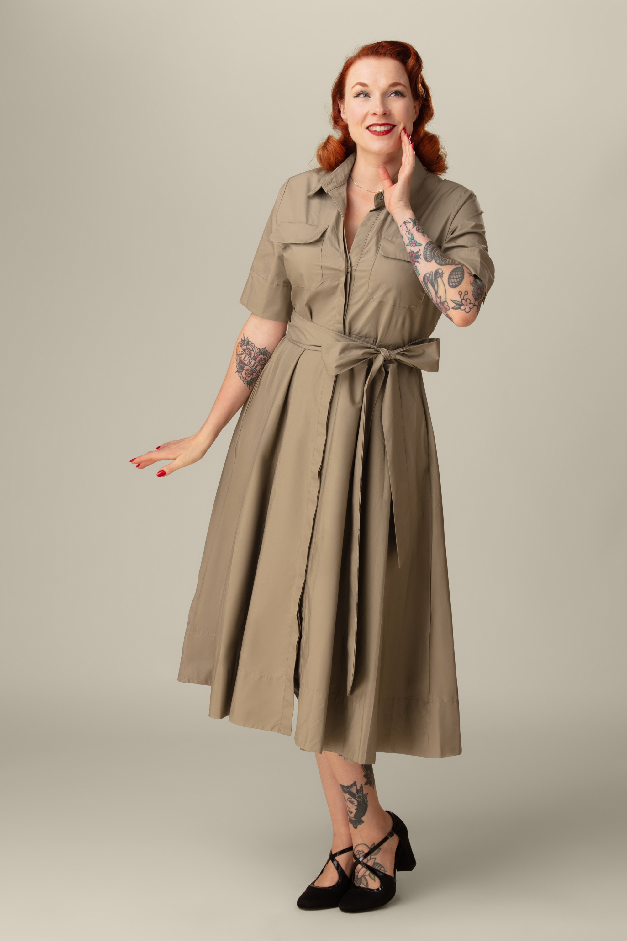 Glamorous - Maye midi jurk in kaki