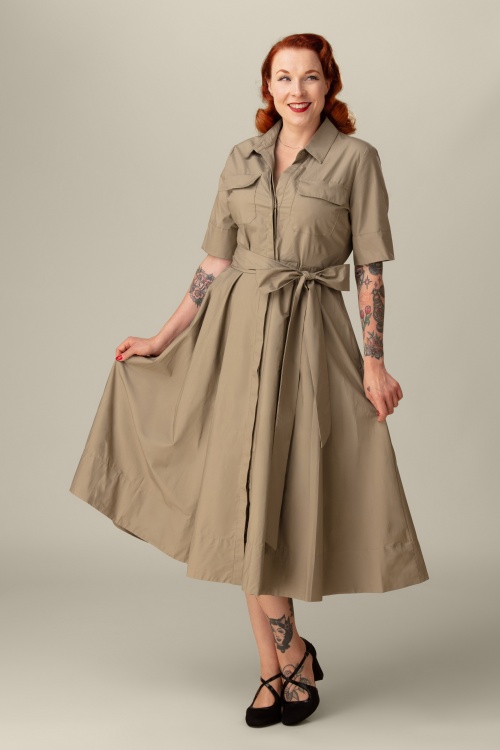Glamorous - Maye midi jurk in kaki 2