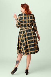Hearts & Roses - Topvintage exclusive ~ Phoebe Plaid swing jurk in groen en geel 2