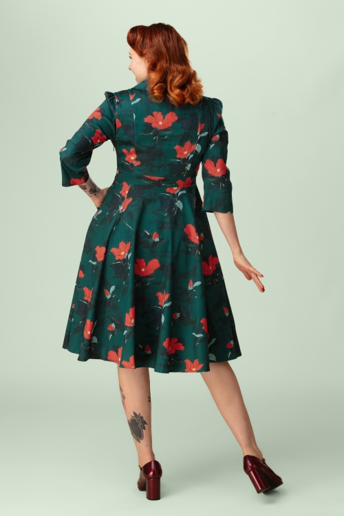 Hearts & Roses - Topvintage exclusive ~ Vera Floral swing jurk in groen 2