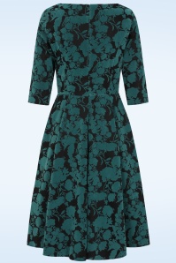Topvintage Boutique Collection - Topvintage exclusive ~ Adriana flock swing jurk in teal en zwart 3