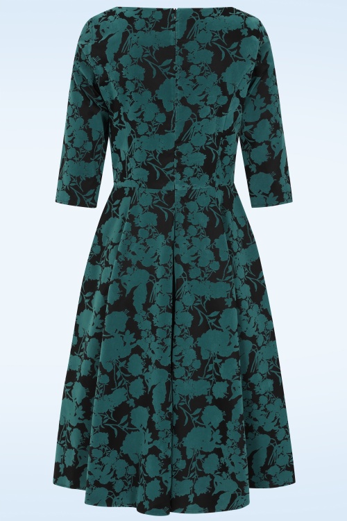 Topvintage Boutique Collection - Topvintage exclusive ~ Adriana flock swing jurk in teal en zwart 3