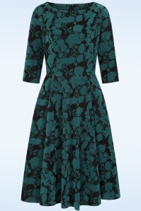 Topvintage Boutique Collection - Topvintage exclusive ~ Adriana flock swing jurk in teal en zwart 2