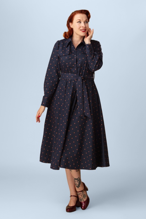 Minueto - Robe midi Shine Stars en bleu marine