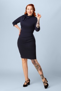 Vintage Chic for Topvintage - Exklusiv bei Topvintage ~ Cathy Bleistiftkleid in Dunkelblau