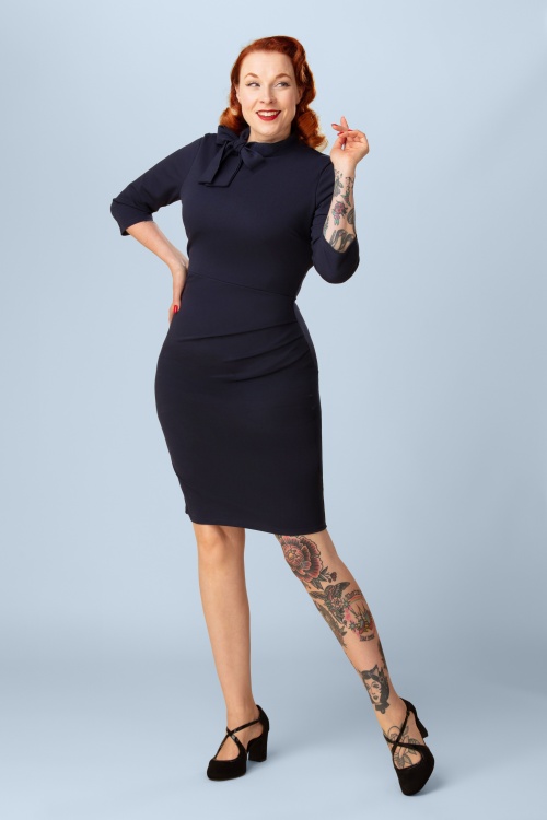 Vintage Chic for Topvintage - Exklusiv bei Topvintage ~ Cathy Bleistiftkleid in Dunkelblau