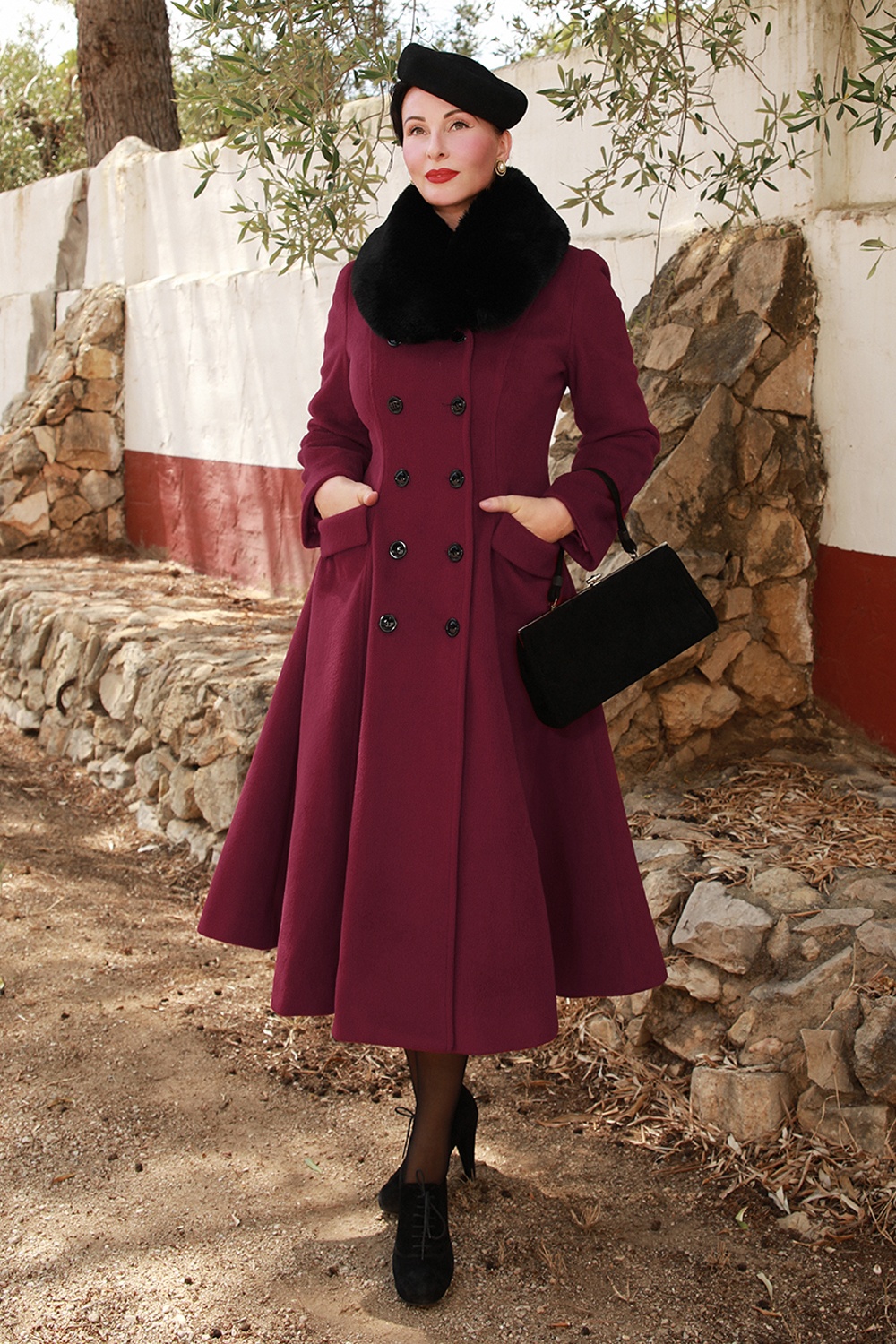 Topvintage Boutique Collection - Topvintage exclusive ~ Mae Swing Coat in Bordeaux