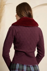 Banned Retro - Sabrina Faux Fur cardi in bordeauxrood 3