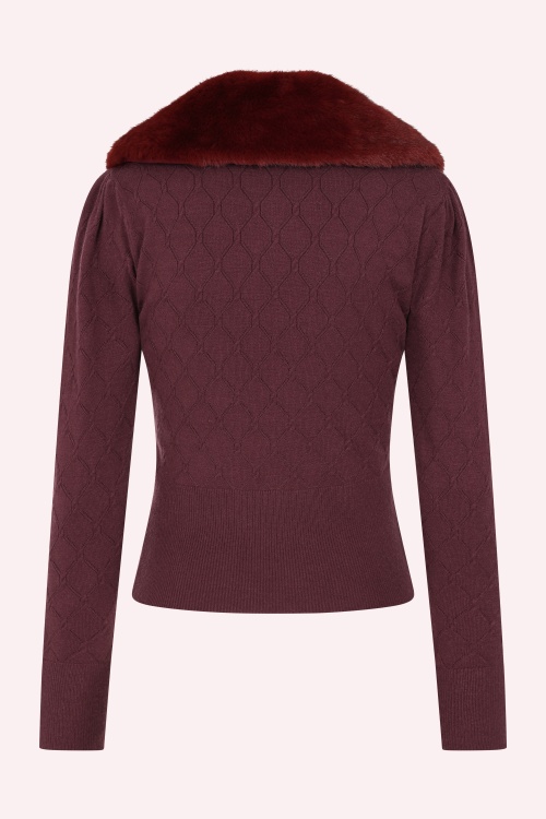 Banned Retro - Sabrina Faux Fur cardi in bordeauxrood 4