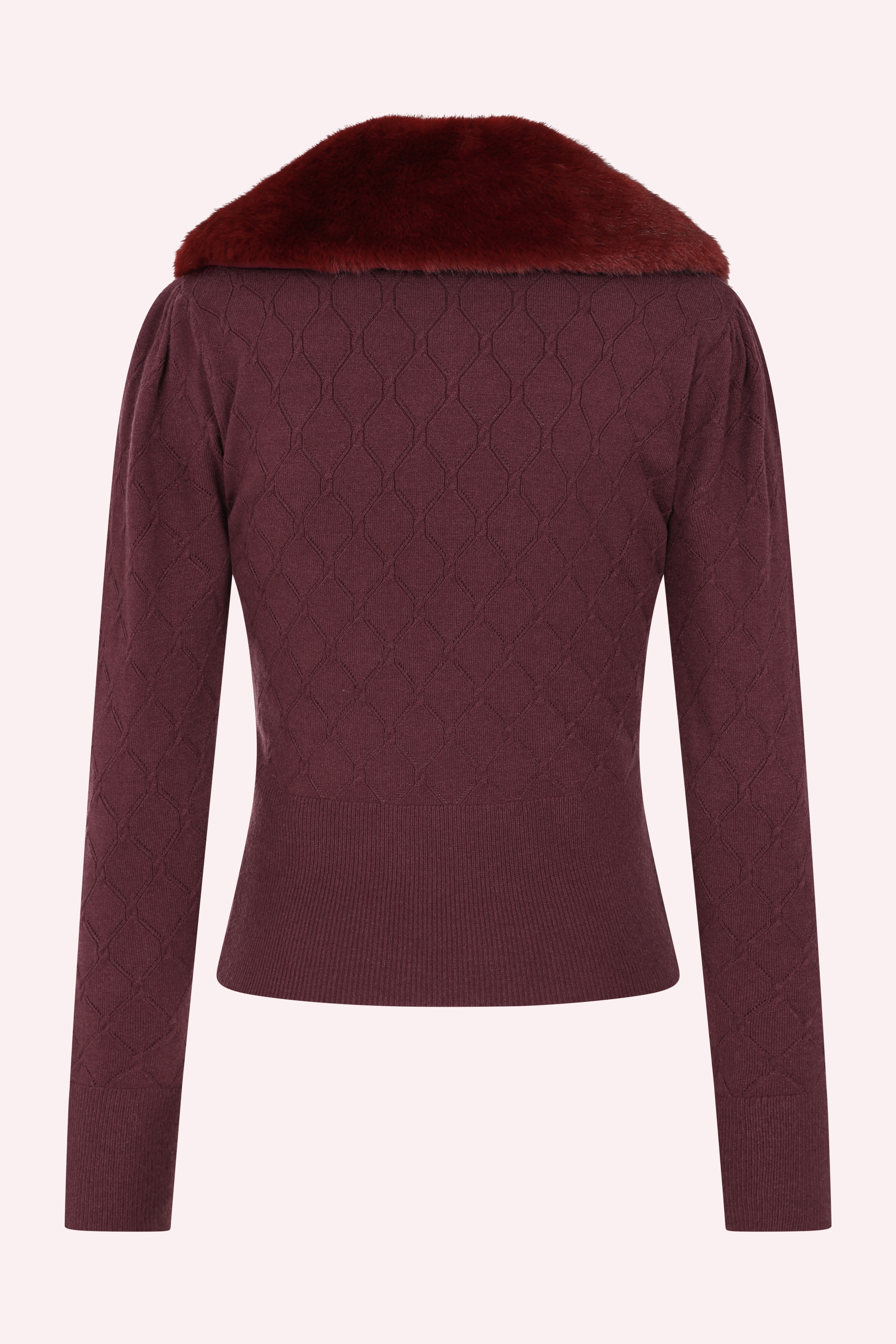 Banned Retro - Sabrina Faux Fur cardi in bordeauxrood 4