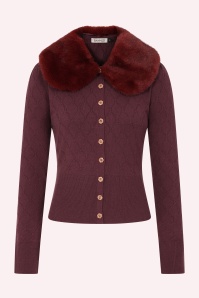 Banned Retro - Sabrina Faux Fur cardi in bordeauxrood 2