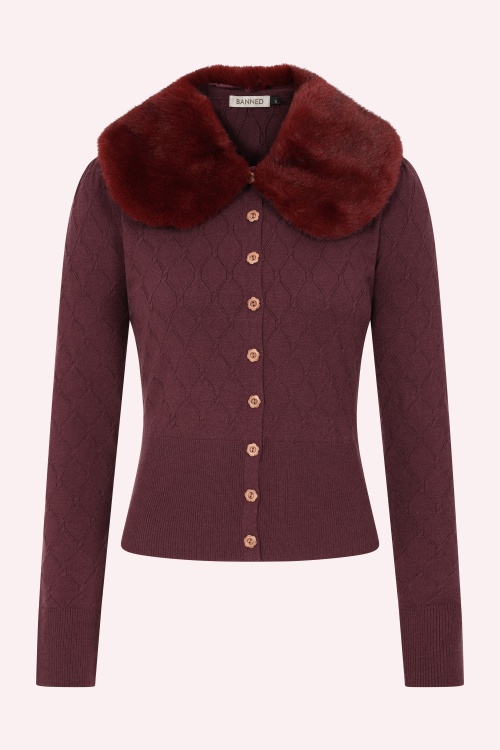 Banned Retro - Sabrina Faux Fur cardi in bordeauxrood 2