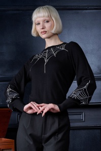Banned Retro - Carla Spiderweb gebreide top in zwart