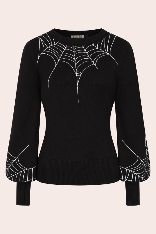 Banned Retro - Carla Spiderweb gebreide top in zwart 2