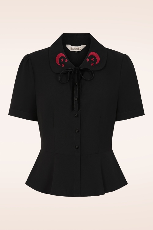 Banned Retro - Prue Moon blouse in zwart 2