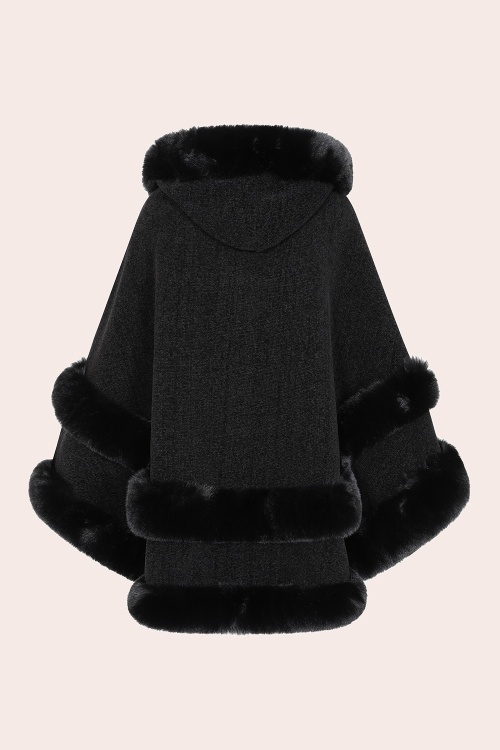 Banned Retro - Odile faux fur poncho in zwart 5