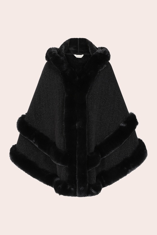 Banned Retro - Odile faux fur poncho in zwart 2