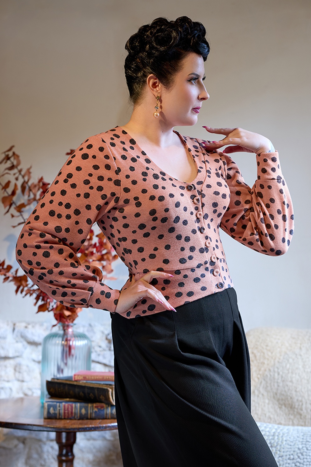 Miss Candyfloss - Lamira Pia Polkadot Knit Cardigan in Pink and Black 2