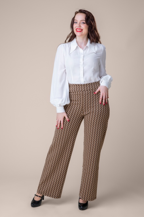Topvintage Boutique Collection - Topvintage exclusive ~ Lou zigzag pantalon in bruin