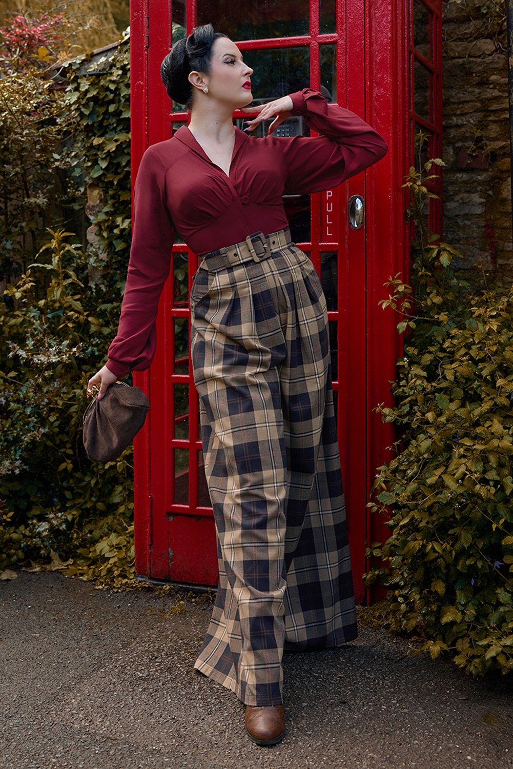 Miss Candyfloss - Araminta Sadie Tartan jumpsuit in marineblauw, beige en rood