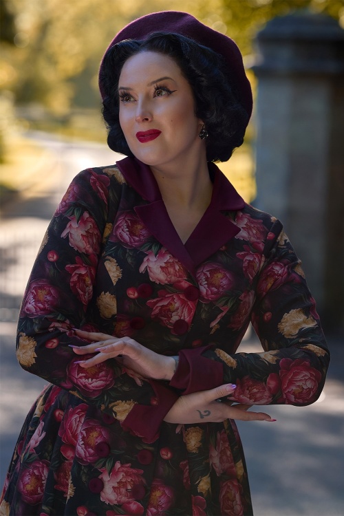 Miss Candyfloss - Galatea Bo floral swing jurk in wijnrood 2