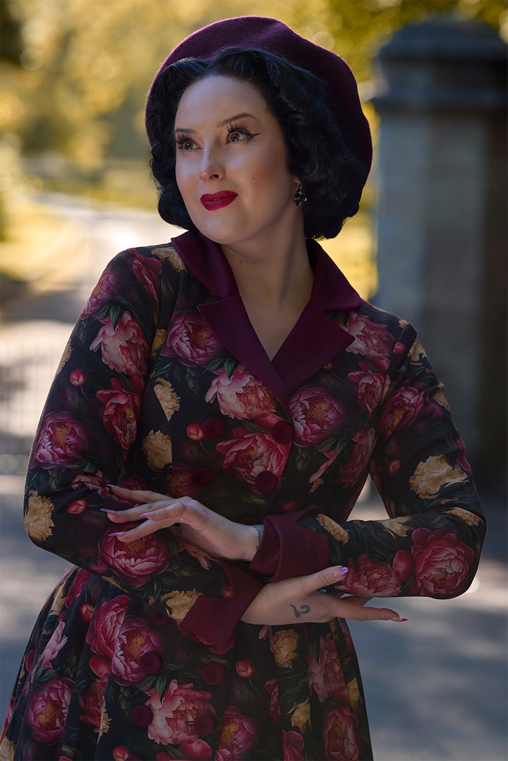 Miss Candyfloss - Galatea Bo floral swing jurk in wijnrood 2