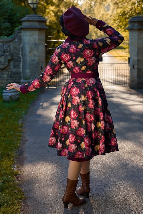 Miss Candyfloss - Galatea Bo floral swing jurk in wijnrood 4