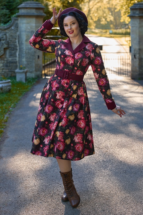 Miss Candyfloss - Galatea Bo floral swing jurk in wijnrood