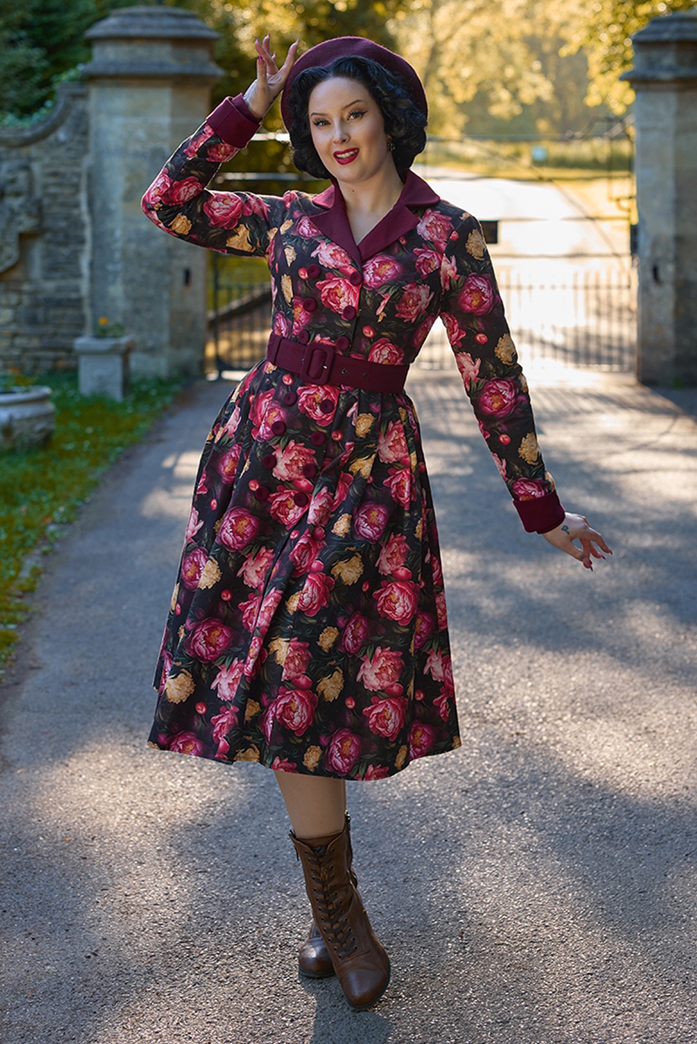 Miss Candyfloss - Galatea Bo floral swing jurk in wijnrood
