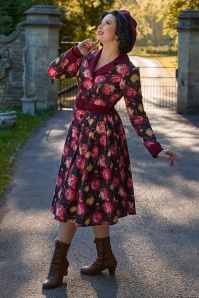 Miss Candyfloss - Galatea Bo floral swing jurk in wijnrood 3