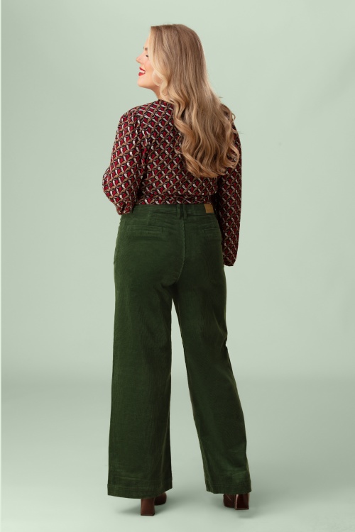 Surkana - Pantalon jambes larges Cara en velours côtelé vert 2