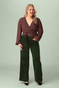 Surkana - Pantalon jambes larges Cara en velours côtelé vert