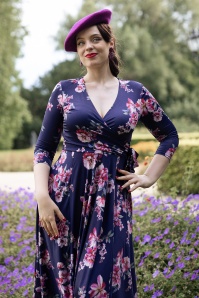 Vintage Chic for Topvintage - Topvintage exclusive ~ Aria Floral swing jurk in navy en roze