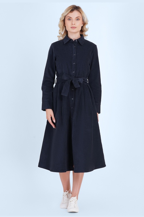 Circus - Cara Cord Dress in Mood Indigo