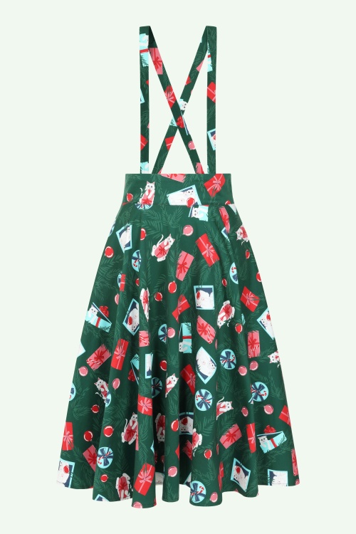 Banned Retro - Cecilia under the Tree swing rok met bretels in groen 2