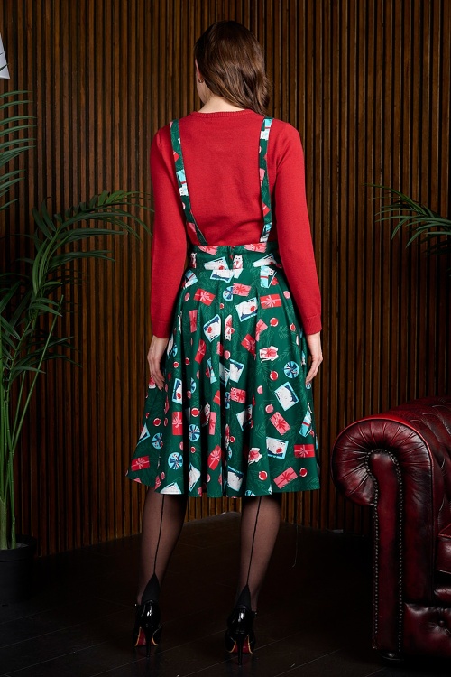 Banned Retro - Jupe évasée à bretelles Cecilia under the Tree en vert 4