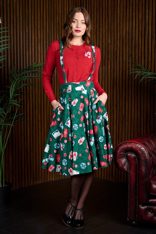 Banned Retro - Cecilia under the Tree swing rok met bretels in groen