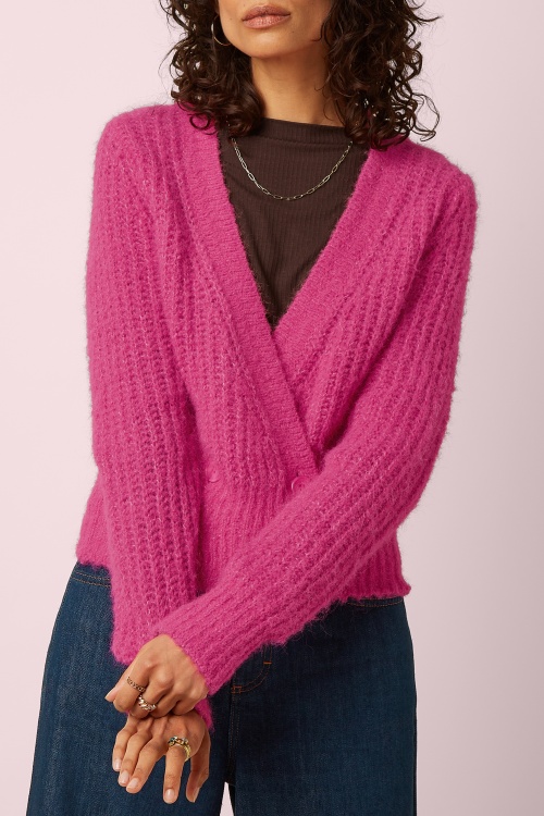 King Louie - Fiora Hollow cardigan in neon roze 4
