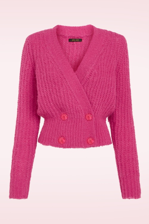 King Louie - Fiora Hollow cardigan in neon roze 2