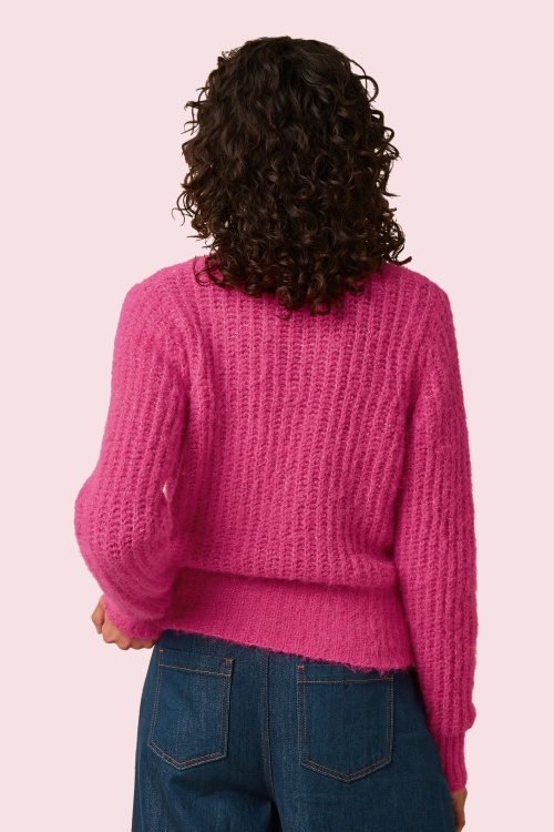 King Louie - Fiora Hollow cardigan in neon roze 6