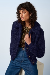 King Louie - Isa Basil faux fur jasje in avondblauw 2