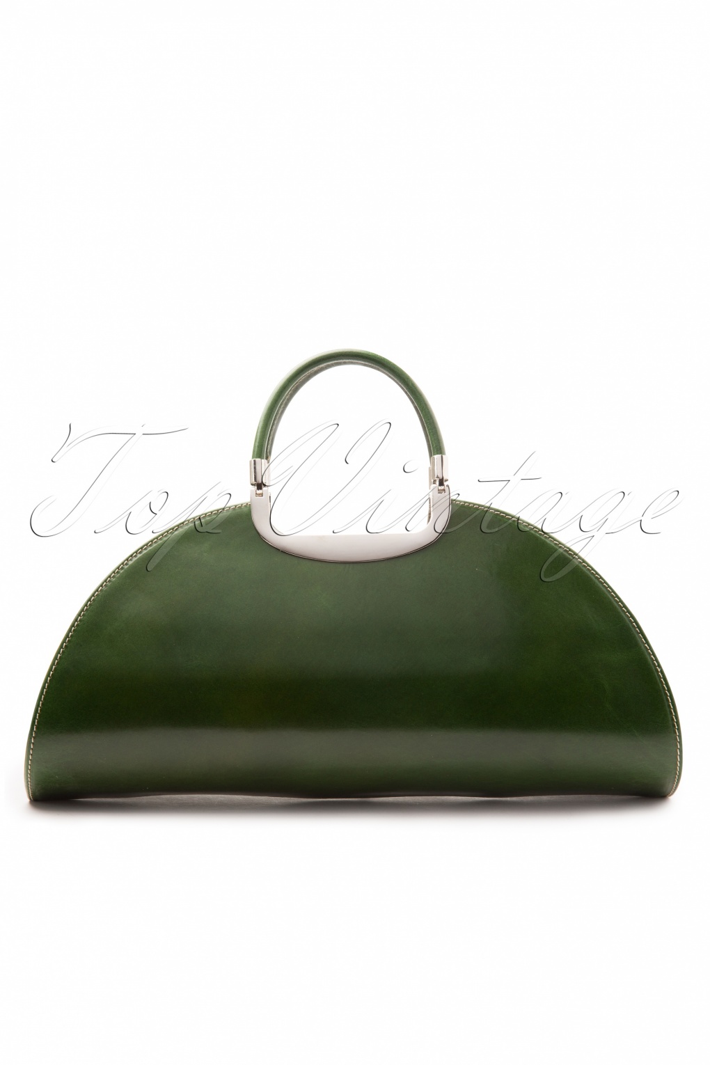 60s Oval Hand Bag in Vintage Green genuine leather